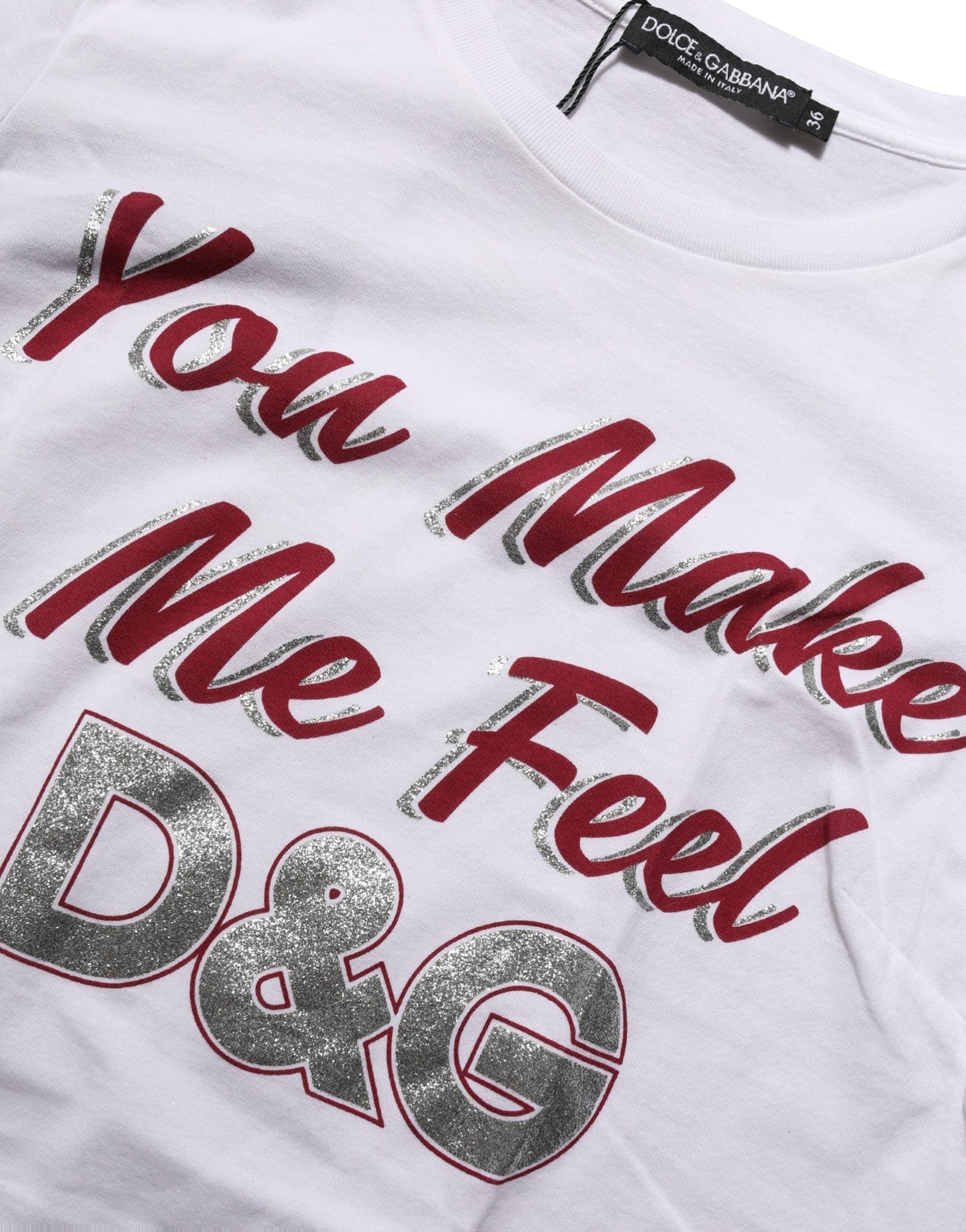 Dolce & Gabbana Weißes Baumwoll-T-Shirt mit Grafikdruck und Rundhalsausschnitt