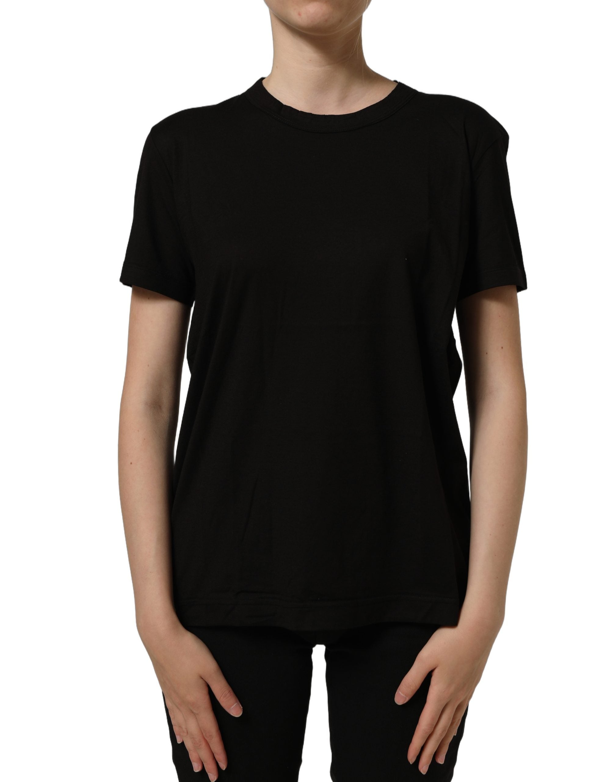 Dolce & Gabbana Schwarzes Baumwoll-T-Shirt mit Rundhalsausschnitt und kurzen Ärmeln