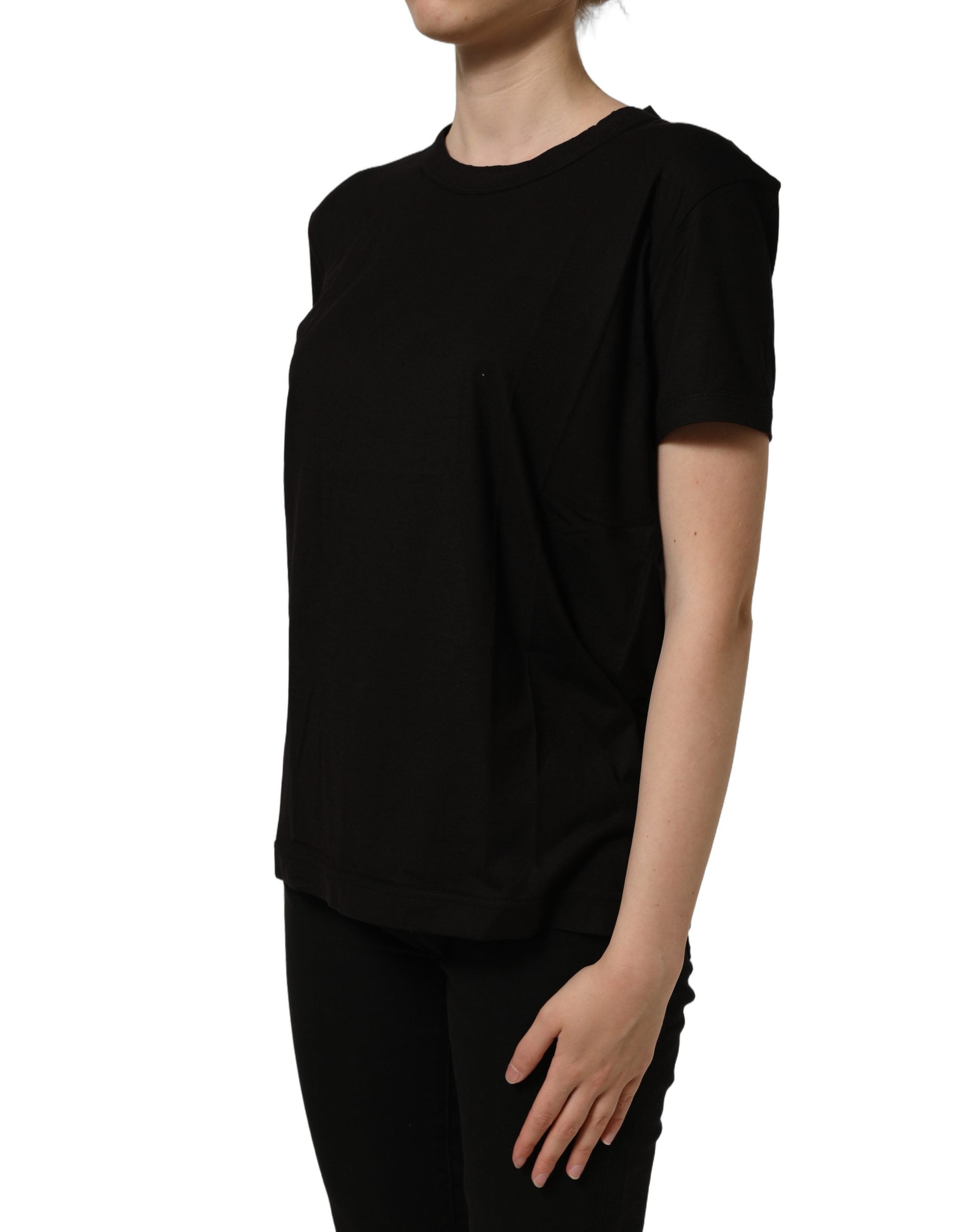 Dolce & Gabbana Schwarzes Baumwoll-T-Shirt mit Rundhalsausschnitt und kurzen Ärmeln