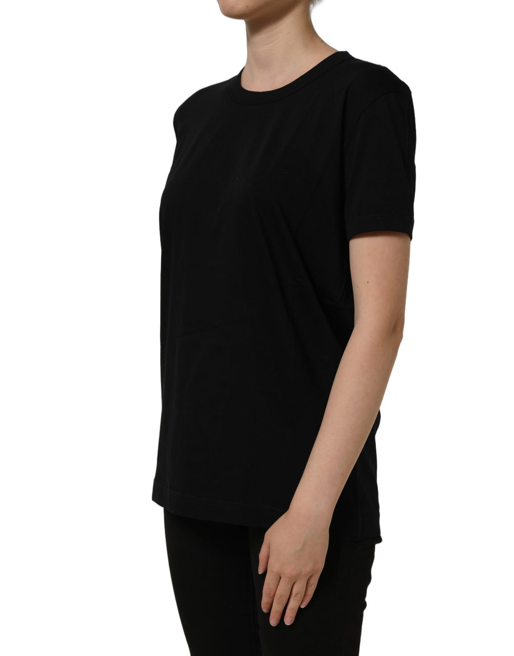 Dolce & Gabbana Schwarzes Baumwoll-T-Shirt mit Rundhalsausschnitt und kurzen Ärmeln