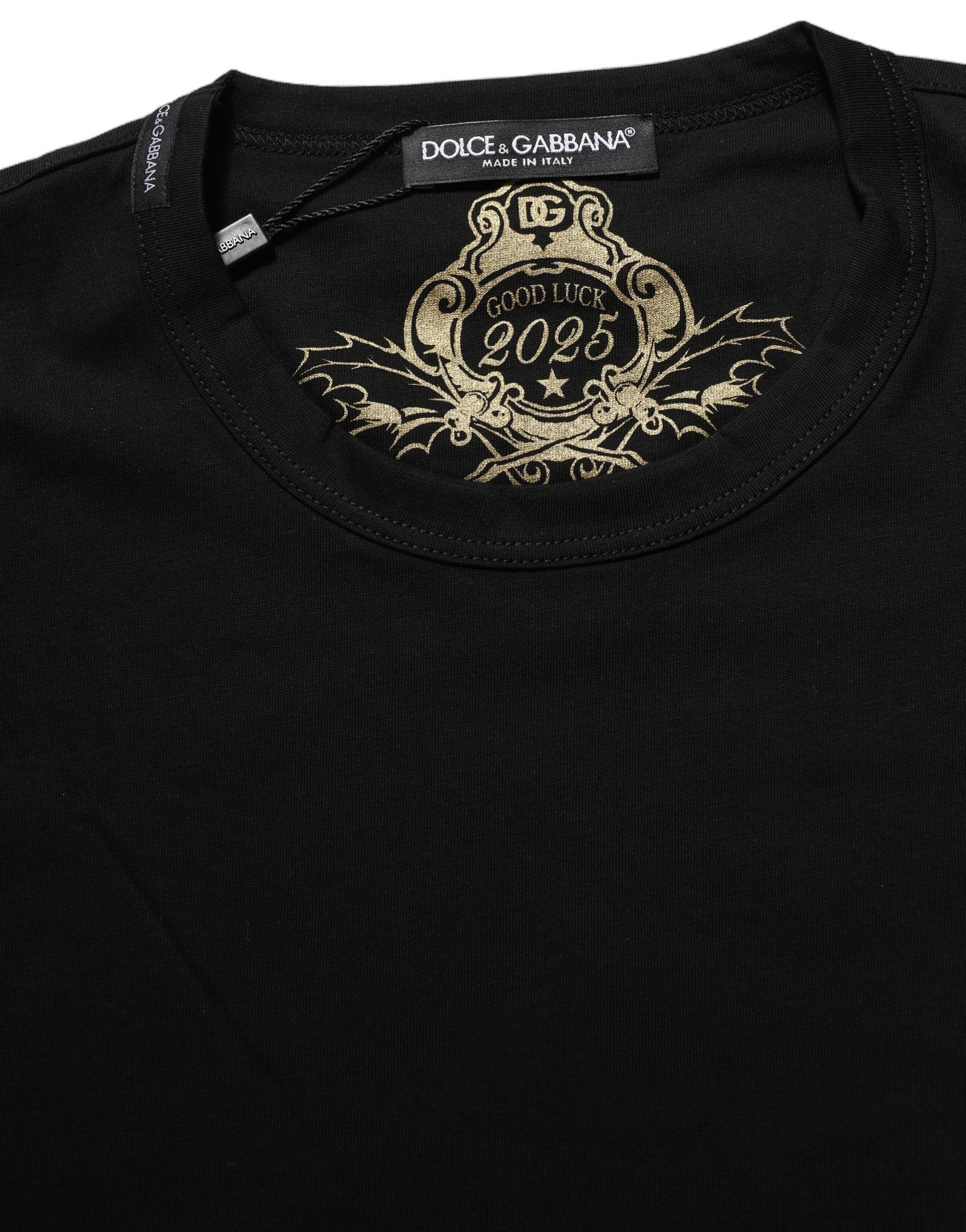 Dolce & Gabbana Schwarzes Baumwoll-T-Shirt mit Rundhalsausschnitt und kurzen Ärmeln