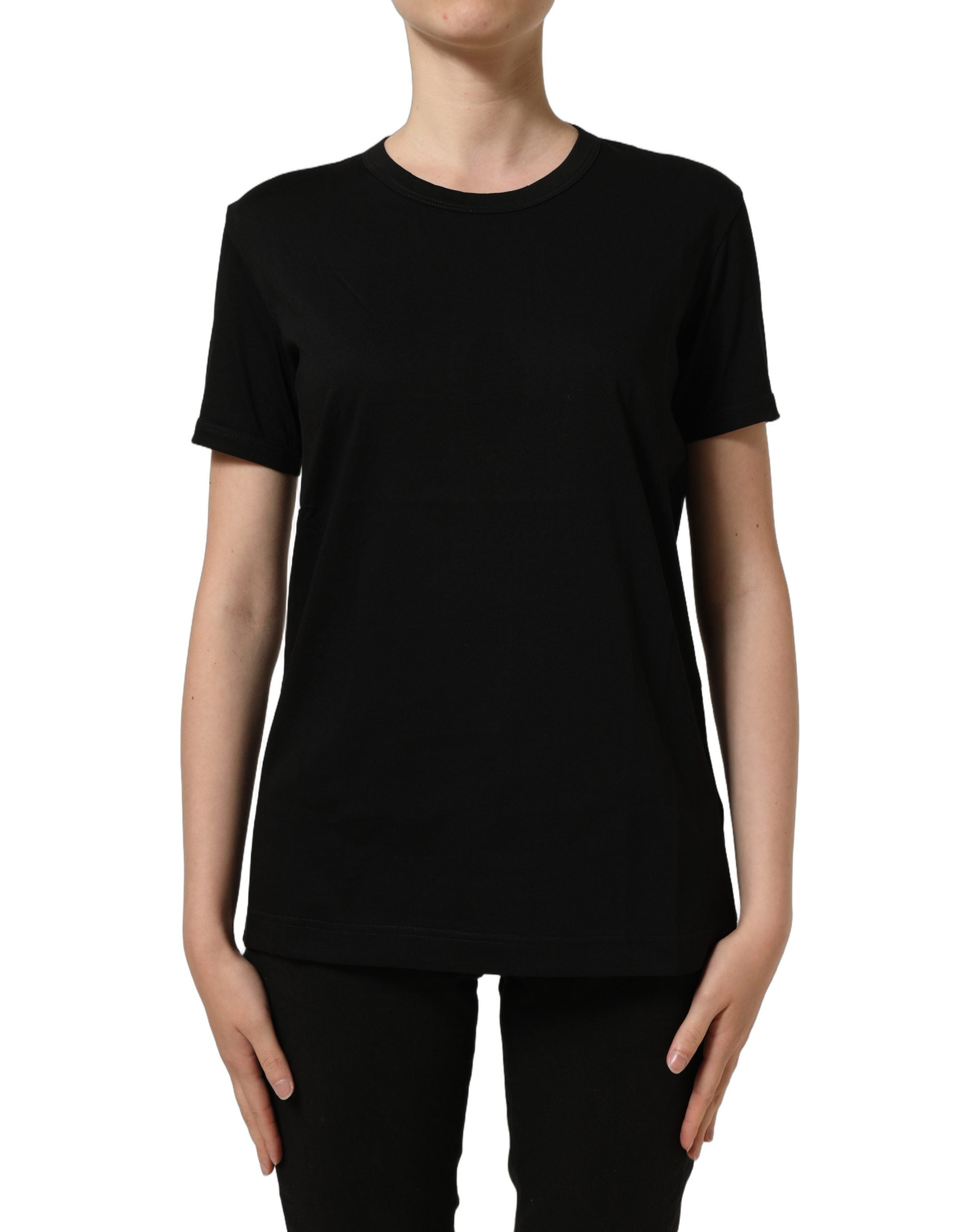 Dolce & Gabbana Schwarzes Baumwoll-T-Shirt mit Rundhalsausschnitt und kurzen Ärmeln