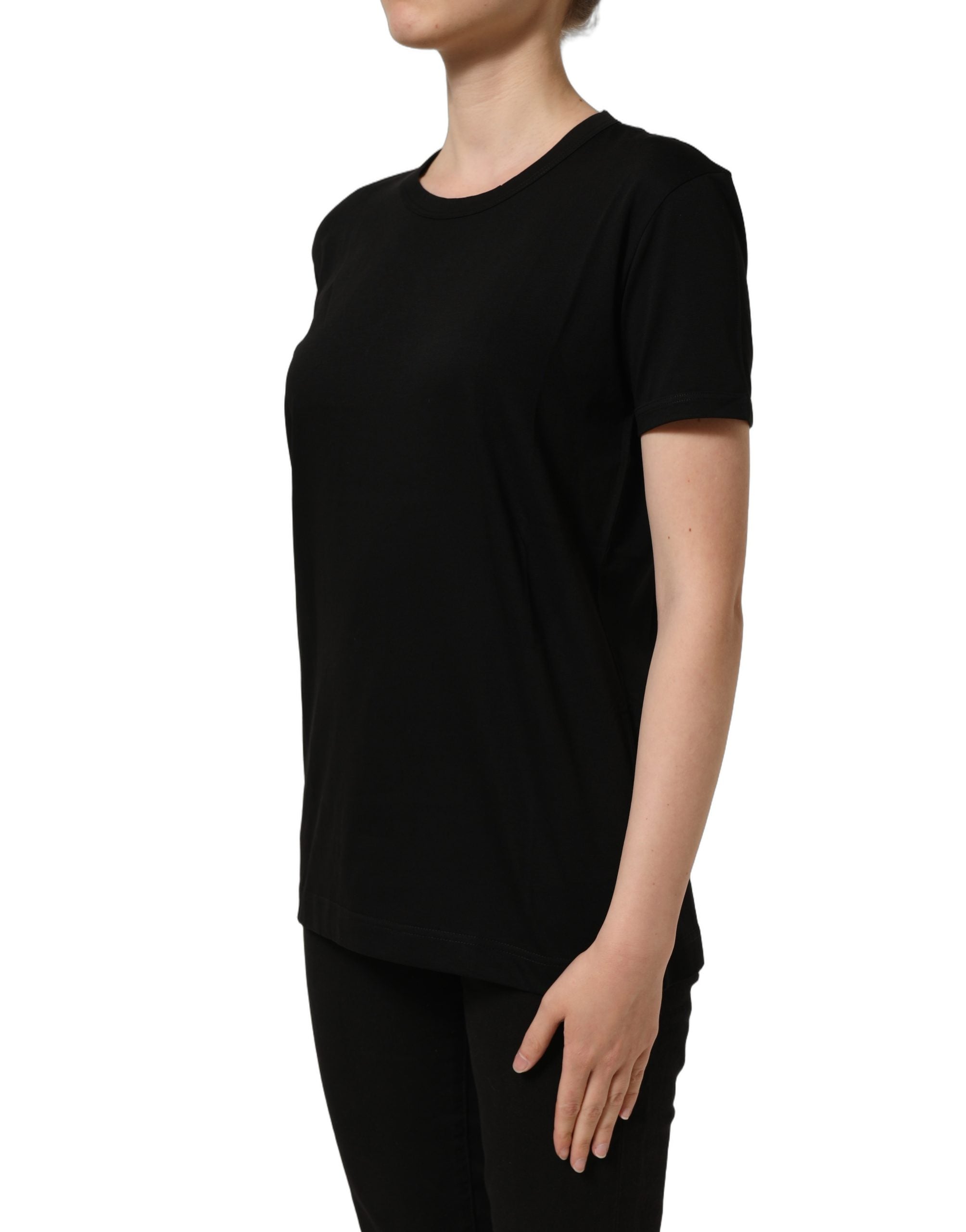 Dolce & Gabbana Schwarzes Baumwoll-T-Shirt mit Rundhalsausschnitt und kurzen Ärmeln