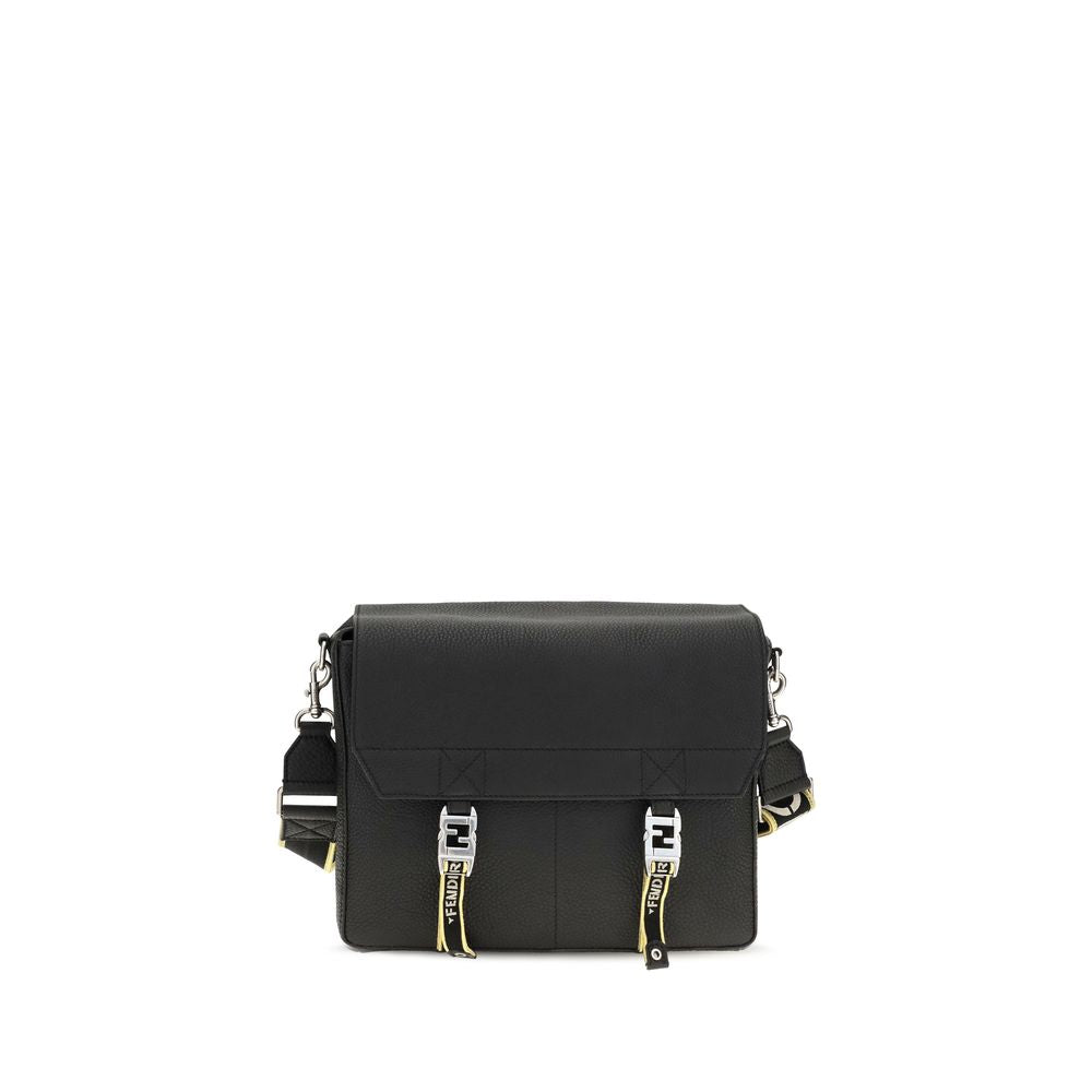 Fendi Schwarze Bos Taurus Kalbsleder Schultertasche