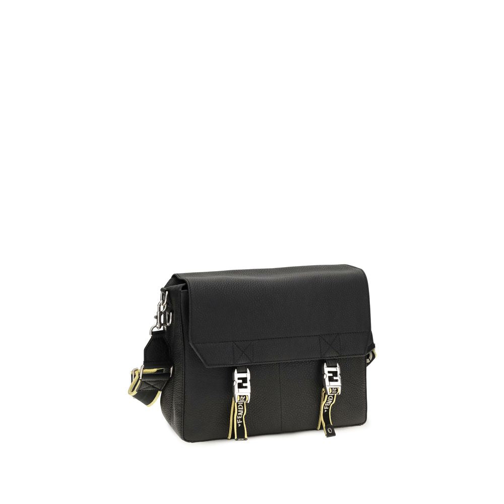Fendi Schwarze Bos Taurus Kalbsleder Schultertasche