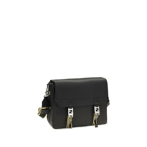 Fendi Schwarze Bos Taurus Kalbsleder Schultertasche