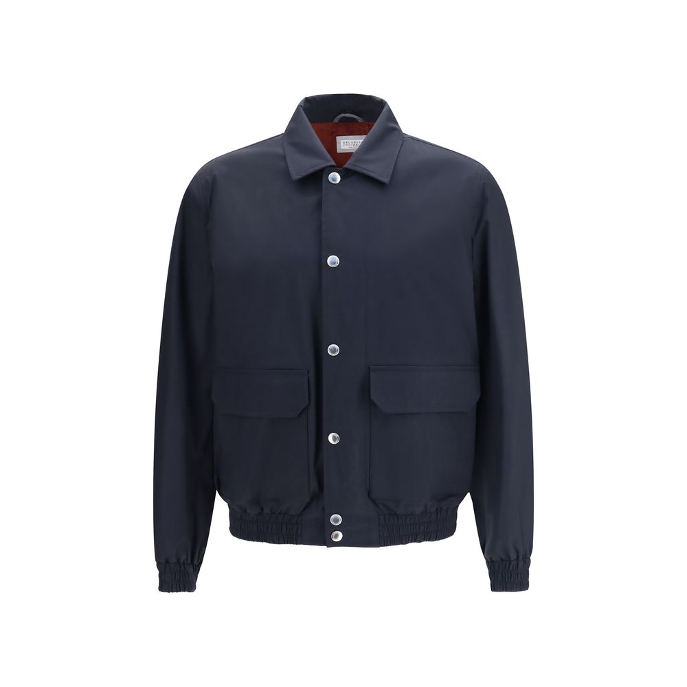 Brunello Cucinelli Blaue Seiden-Bikerjacke