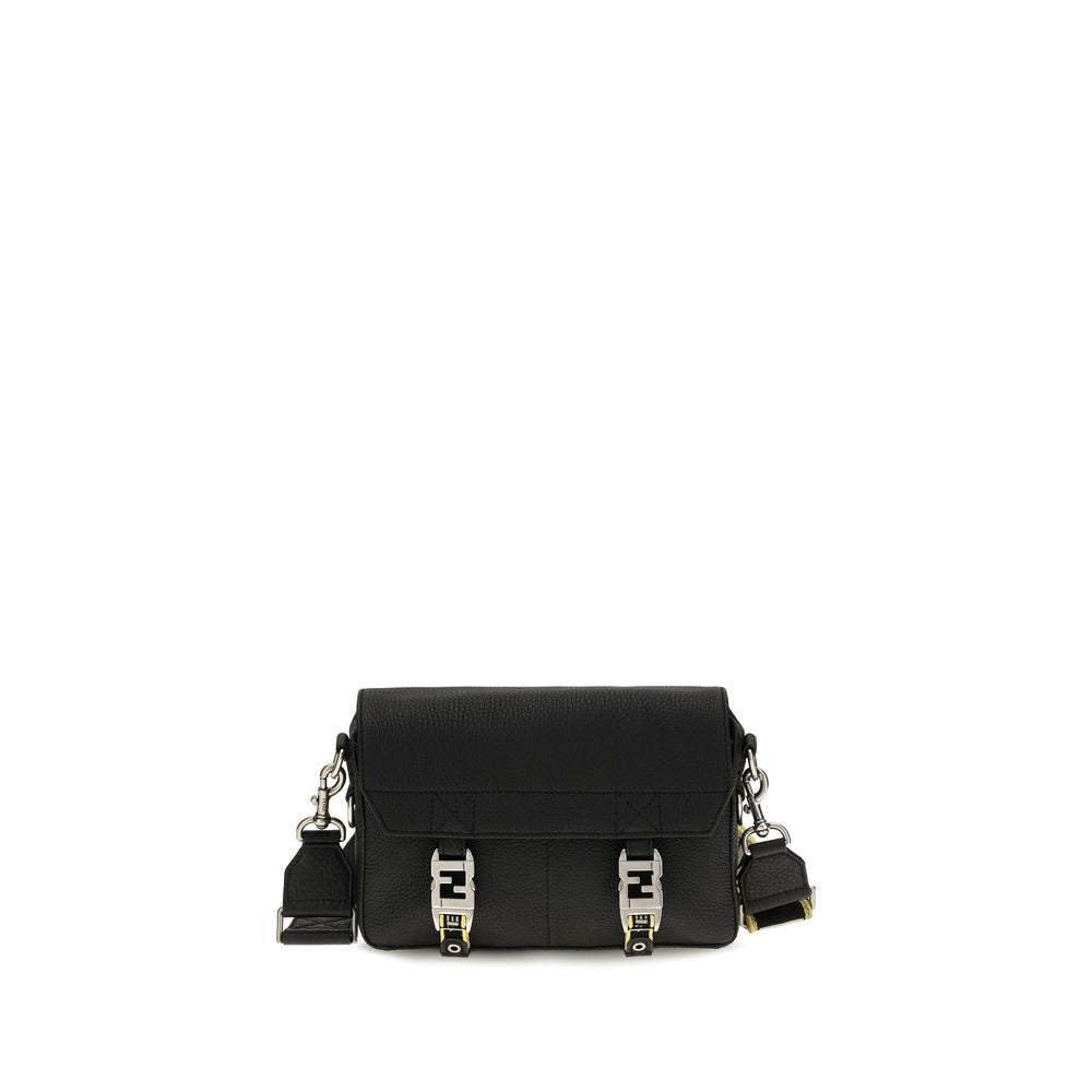 Fendi Schwarze Bos Taurus Kalbsleder Schultertasche