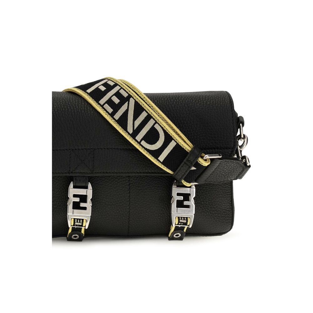Fendi Schwarze Bos Taurus Kalbsleder Schultertasche