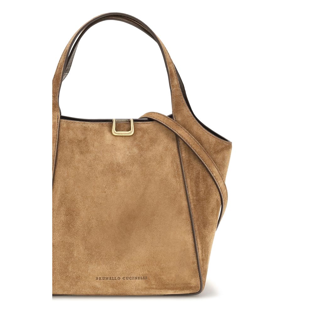 Brunello Cucinelli Beige Kalbsleder Bos Taurus Schultertasche