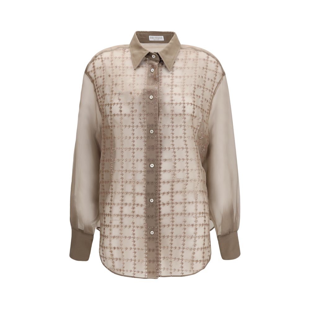 Brunello Cucinelli Beiges Seidenmuster-Hemd