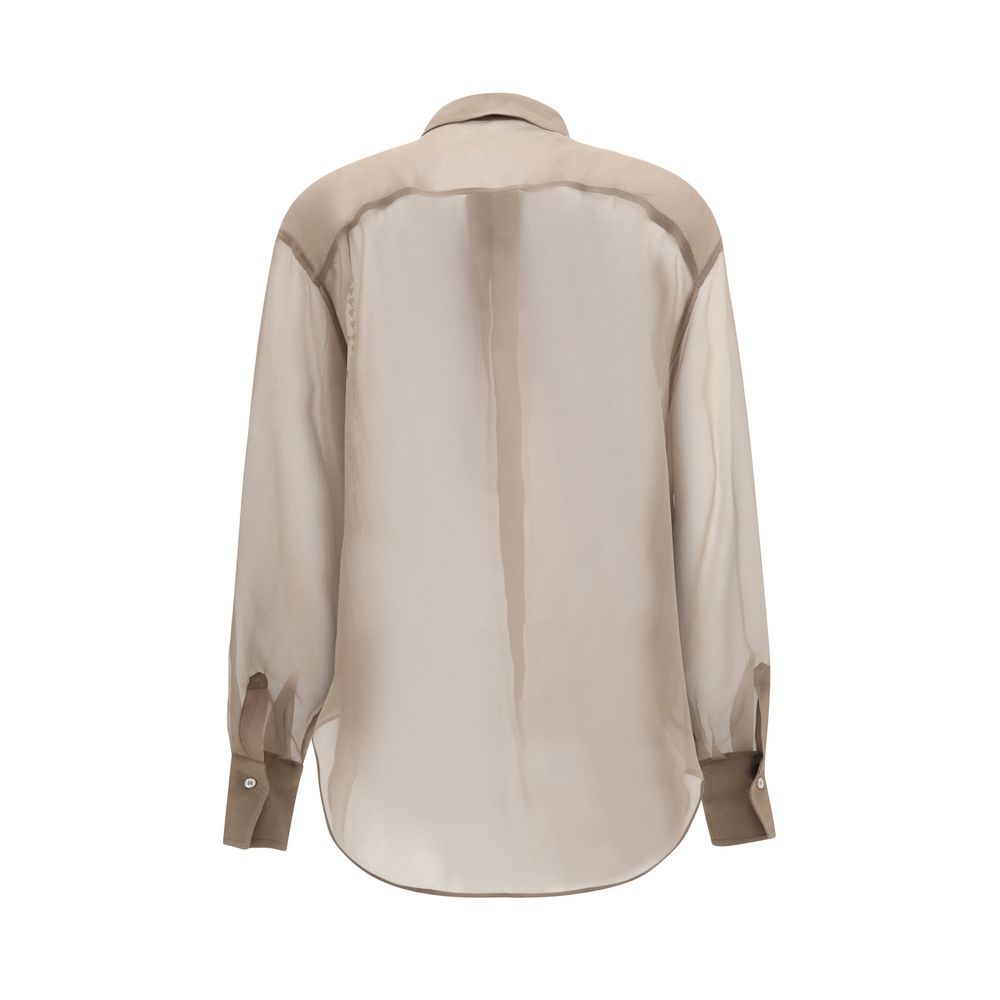 Brunello Cucinelli Beiges Seidenmuster-Hemd