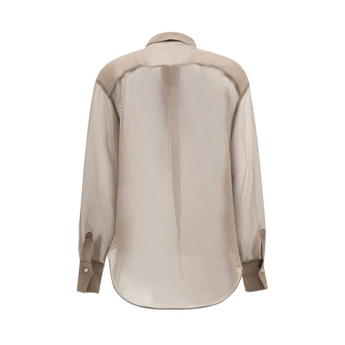 Brunello Cucinelli Beiges Seidenmuster-Hemd