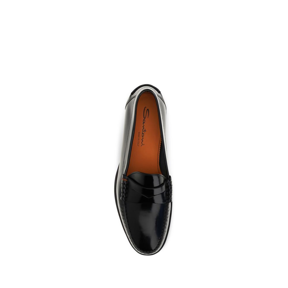 Santoni Schwarze "Bos Taurus" Kalbsleder Loafer zum Hineinschlüpfen