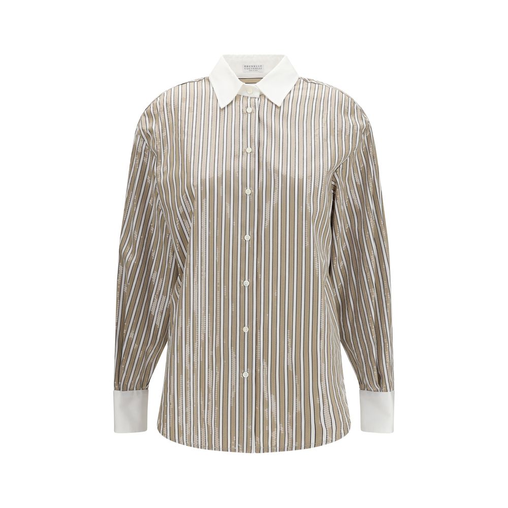 Brunello Cucinelli Beige Cotton Pattern Shirt