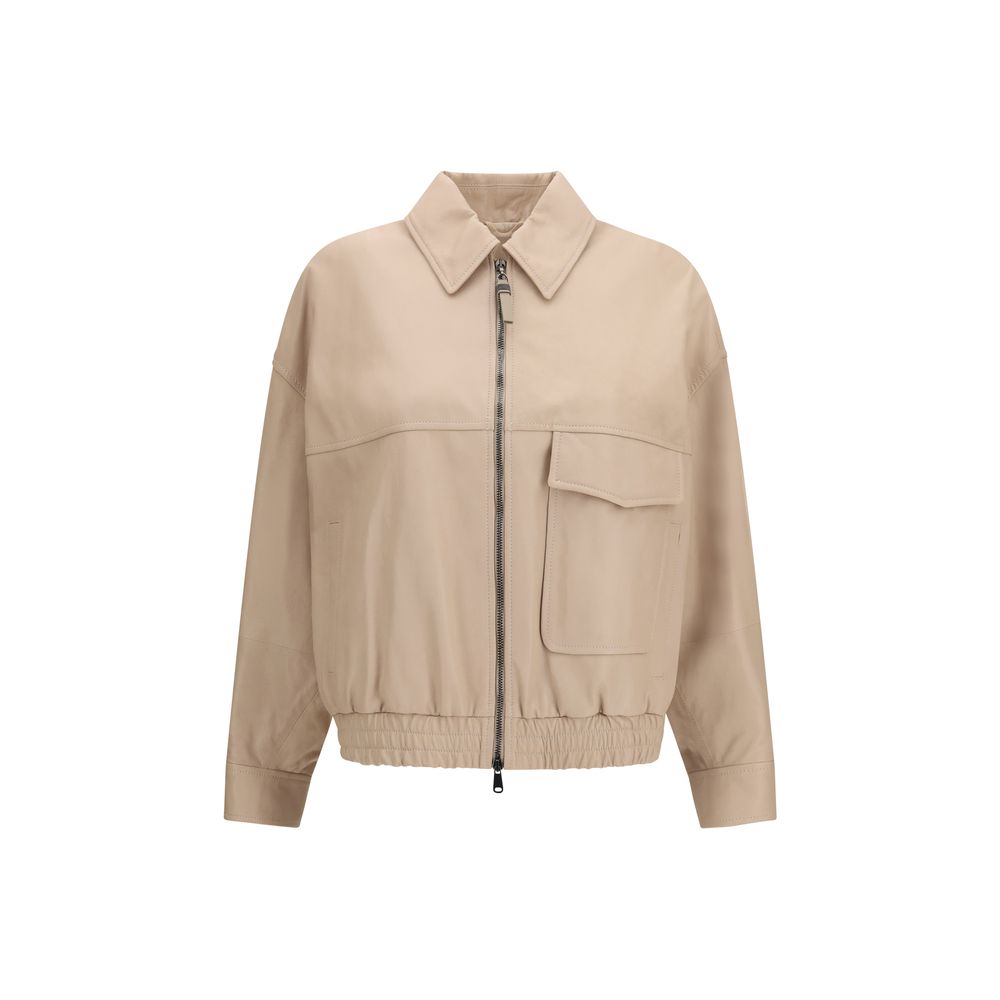Brunello Cucinelli Beige Leather Jacket