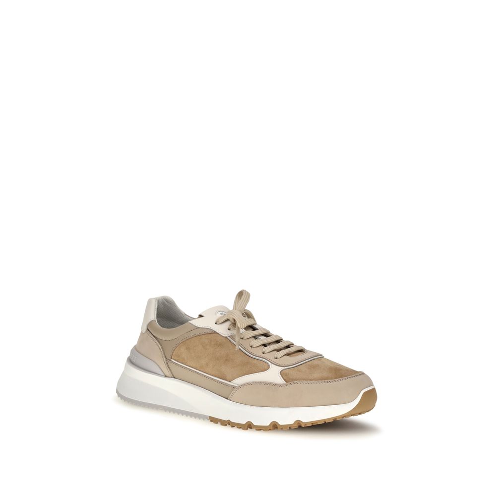 Brunello Cucinelli Beige Calf Leather Bos Taurus Low Top Sneakers