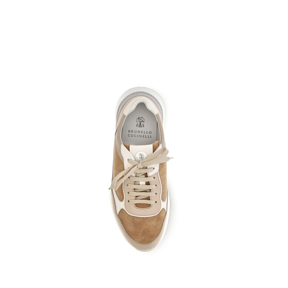 Brunello Cucinelli Beige Calf Leather Bos Taurus Low Top Sneakers