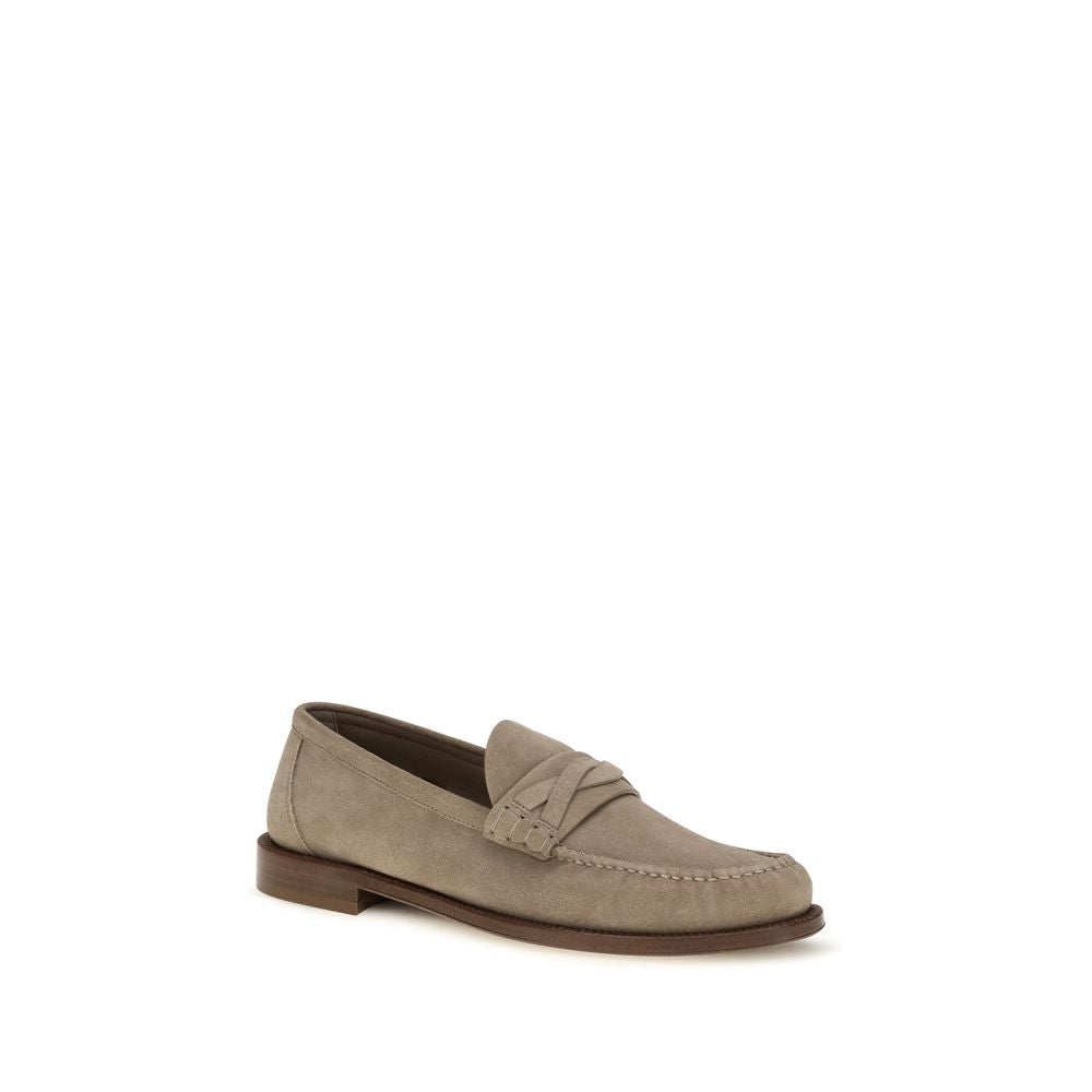 Brunello Cucinelli Beige Wildleder-Loafer zum Hineinschlüpfen