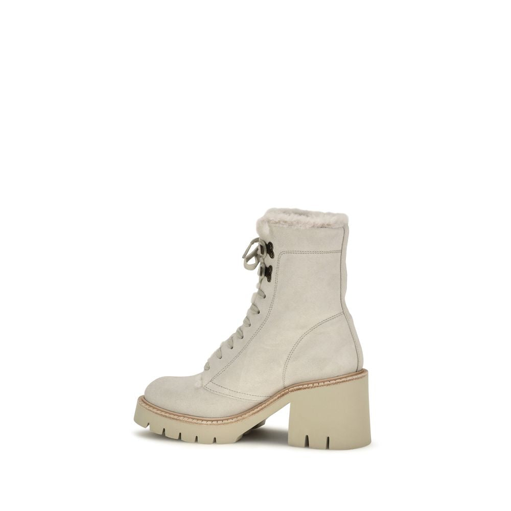 Pedro García Beige Calf Leather Bos Taurus Lace-Up Boots
