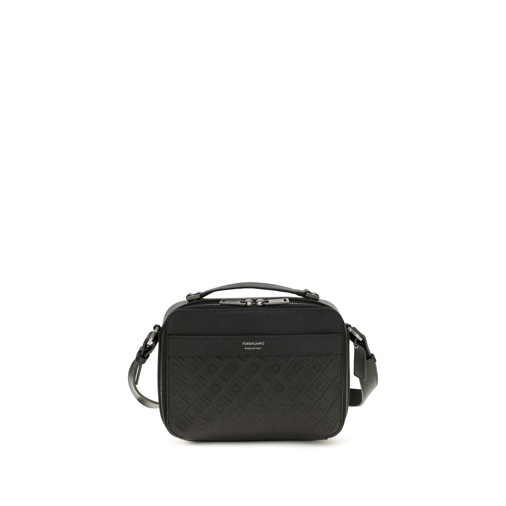 Ferragamo Schwarze Bos Taurus Kalbsleder Schultertasche