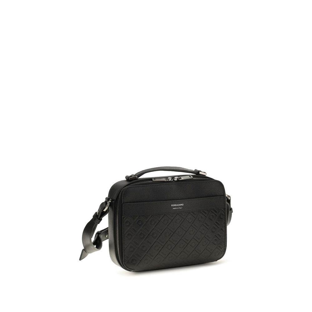 Ferragamo Schwarze Bos Taurus Kalbsleder Schultertasche