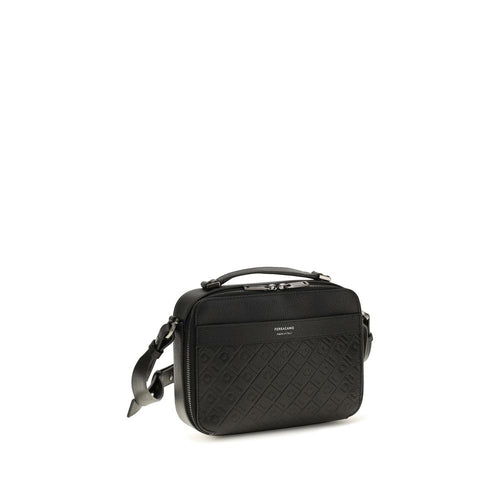 Ferragamo Schwarze Bos Taurus Kalbsleder Schultertasche