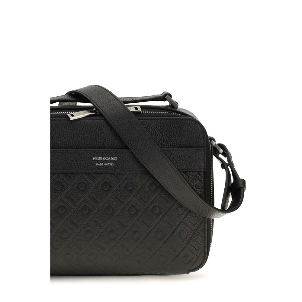 Ferragamo Schwarze Bos Taurus Kalbsleder Schultertasche