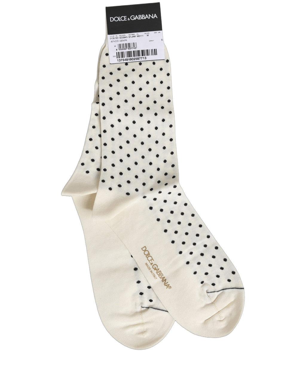 Dolce & Gabbana Off White Baumwollsocken mit Tupfenmuster, mittellang