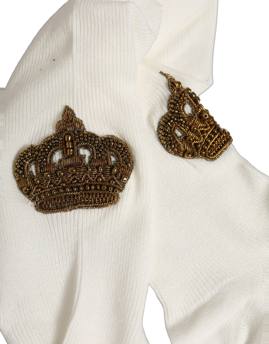 Dolce & Gabbana Weiße Kniestrümpfe mit Kronenstickerei