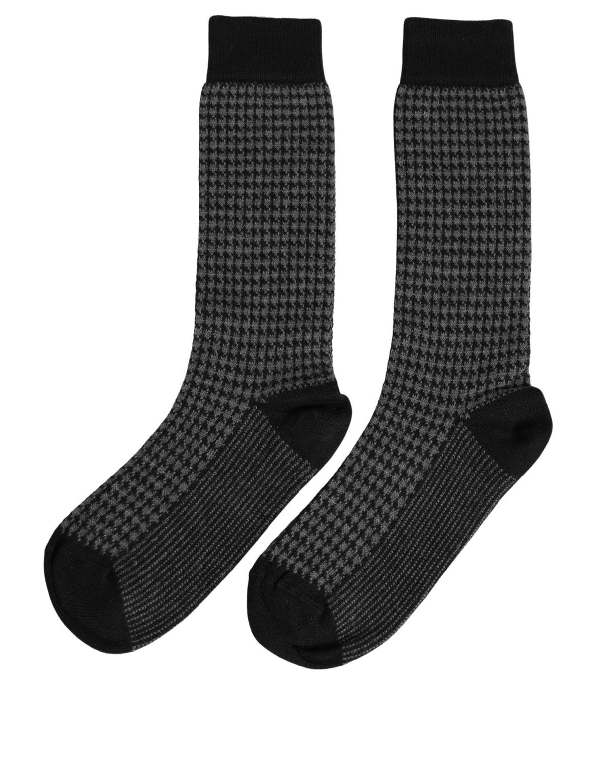 Dolce & Gabbana Schwarze Woll-Hahnentritt-Socken über dem Wadenbein