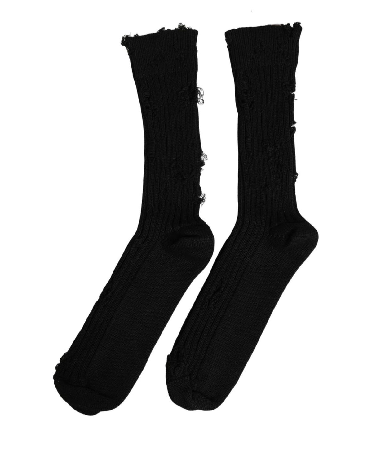 Dolce & Gabbana Schwarze Baumwollsocken mit Destroyed-Effekt, mittellang
