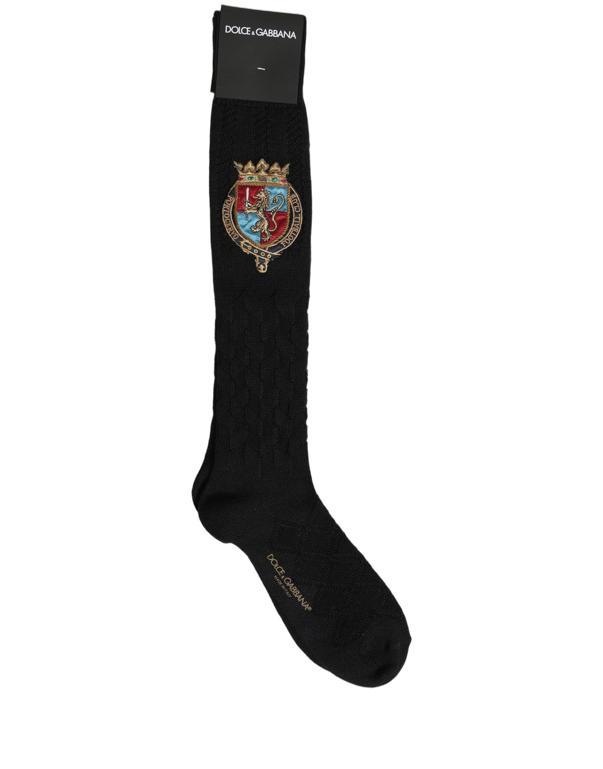 Dolce & Gabbana Herren Kniestrümpfe aus schwarzer Wolle mit Crest-Logo