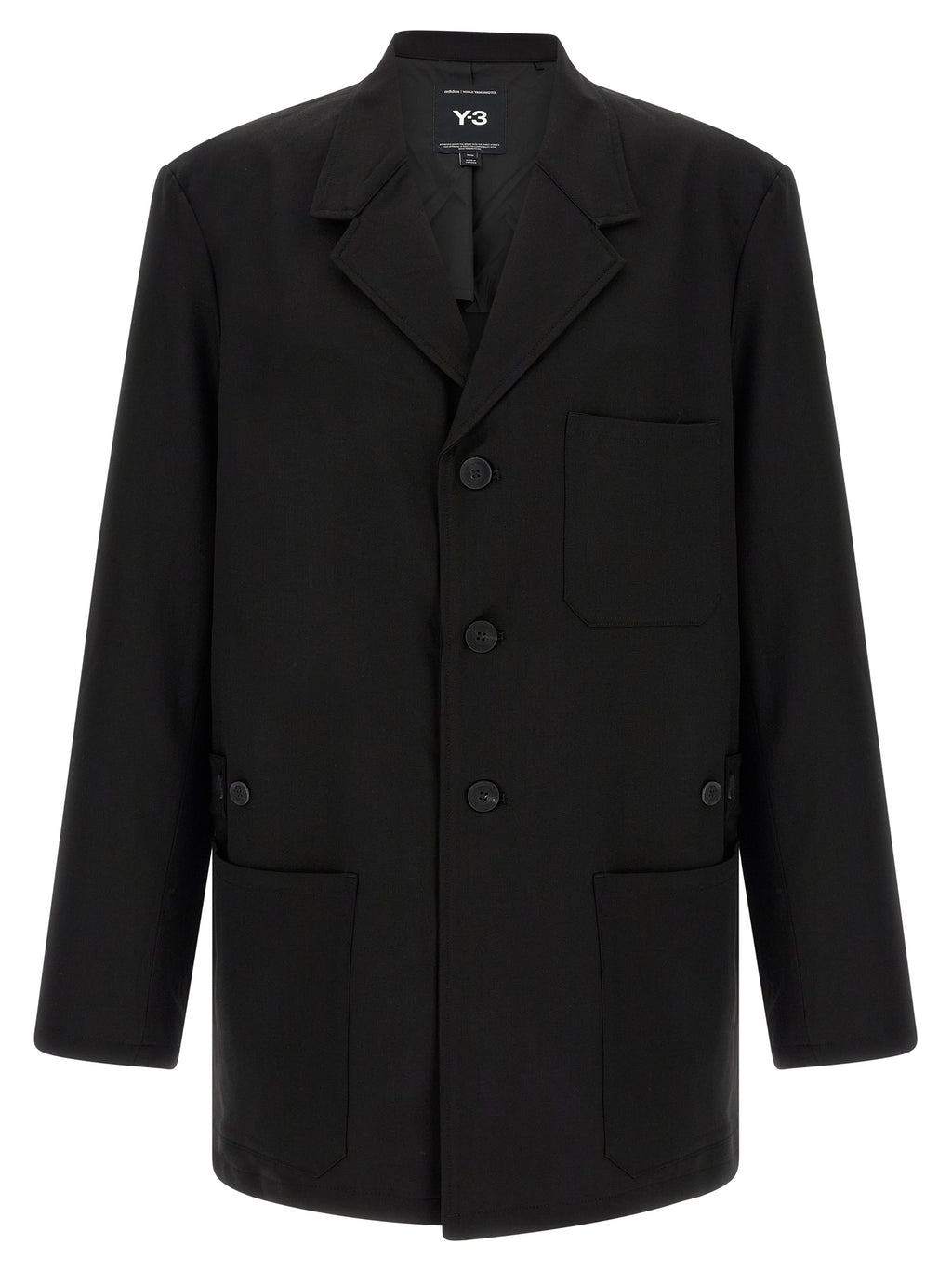 Y-3 Schwarze Wolljacke in voller Länge