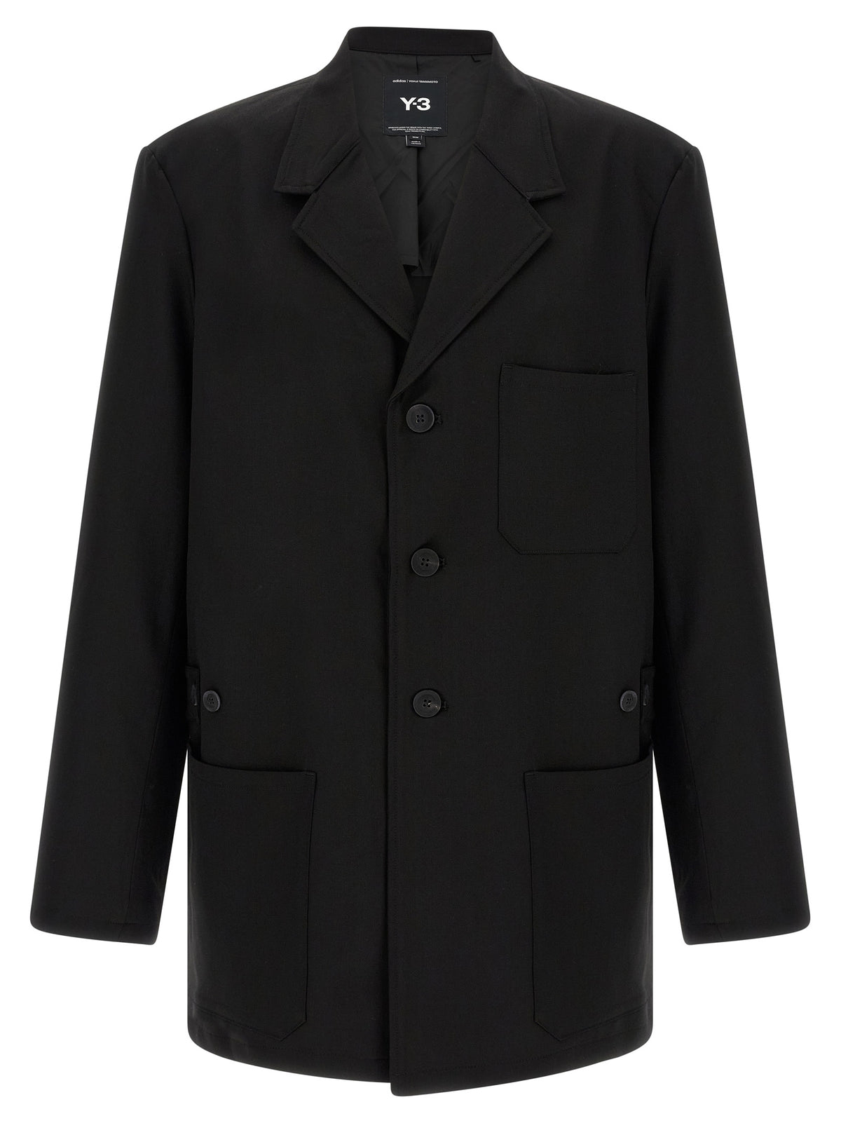Y-3 Schwarze Wolljacke in voller Länge