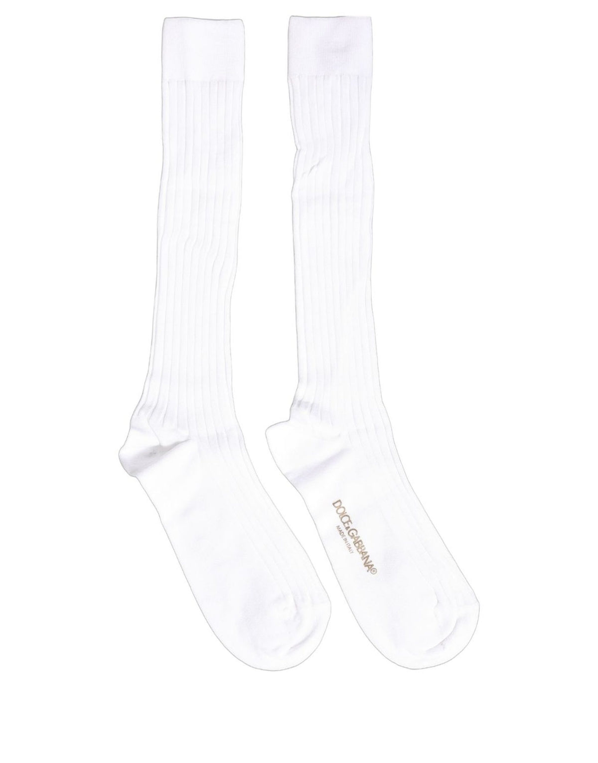 Dolce & Gabbana Weiße Rippstrick-Socken aus Baumwolle mit Logo, über dem Wadenansatz für Damen
