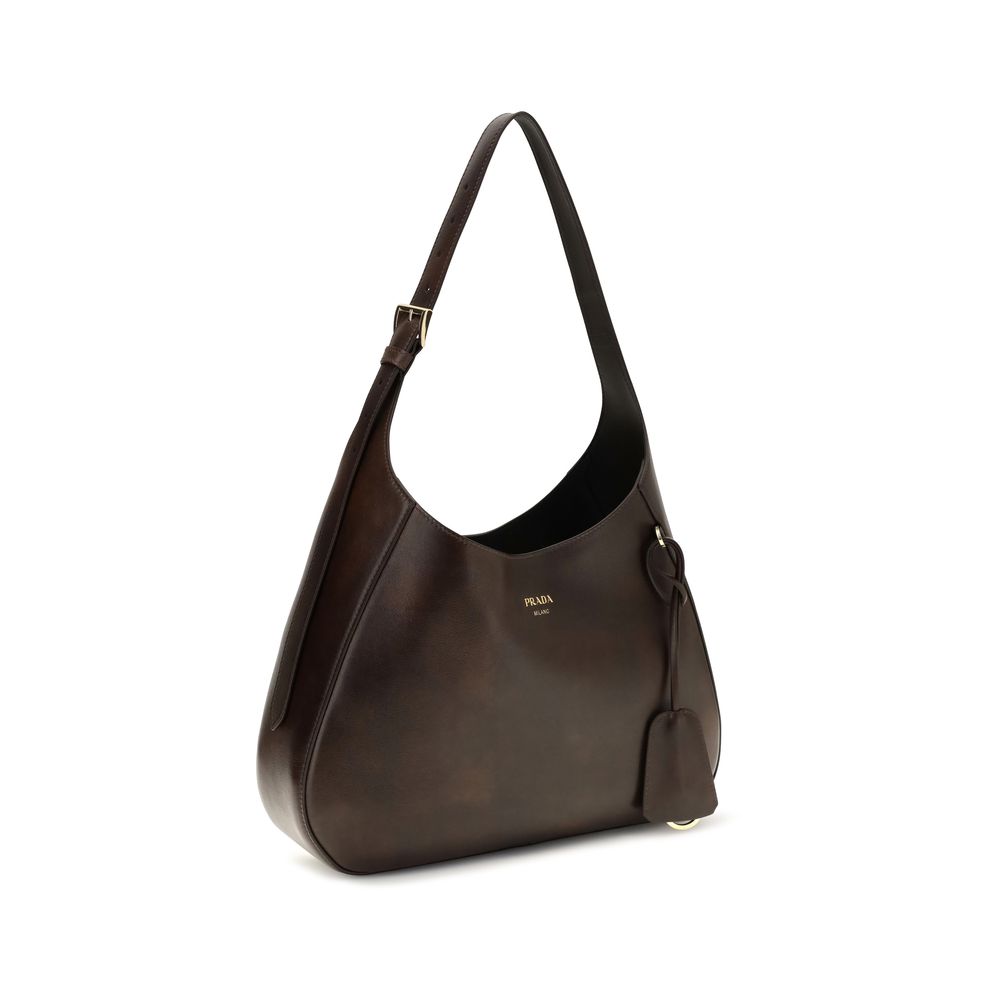 Prada Braune Kalbsleder Bos Taurus Schultertasche