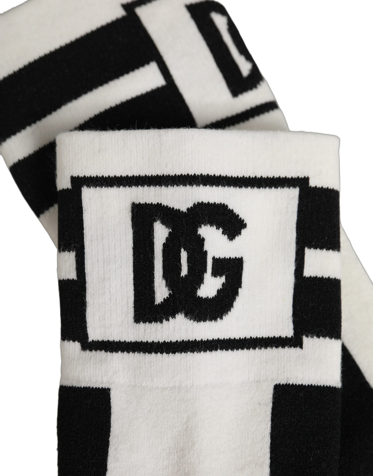 Dolce & Gabbana Weiße schwarze Kniestrümpfe aus Baumwollstretch