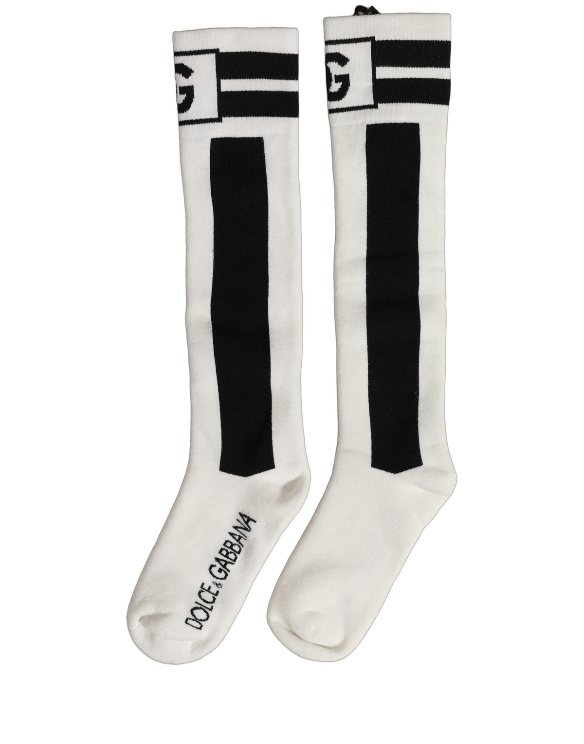 Dolce & Gabbana Weiße schwarze Kniestrümpfe aus Baumwollstretch