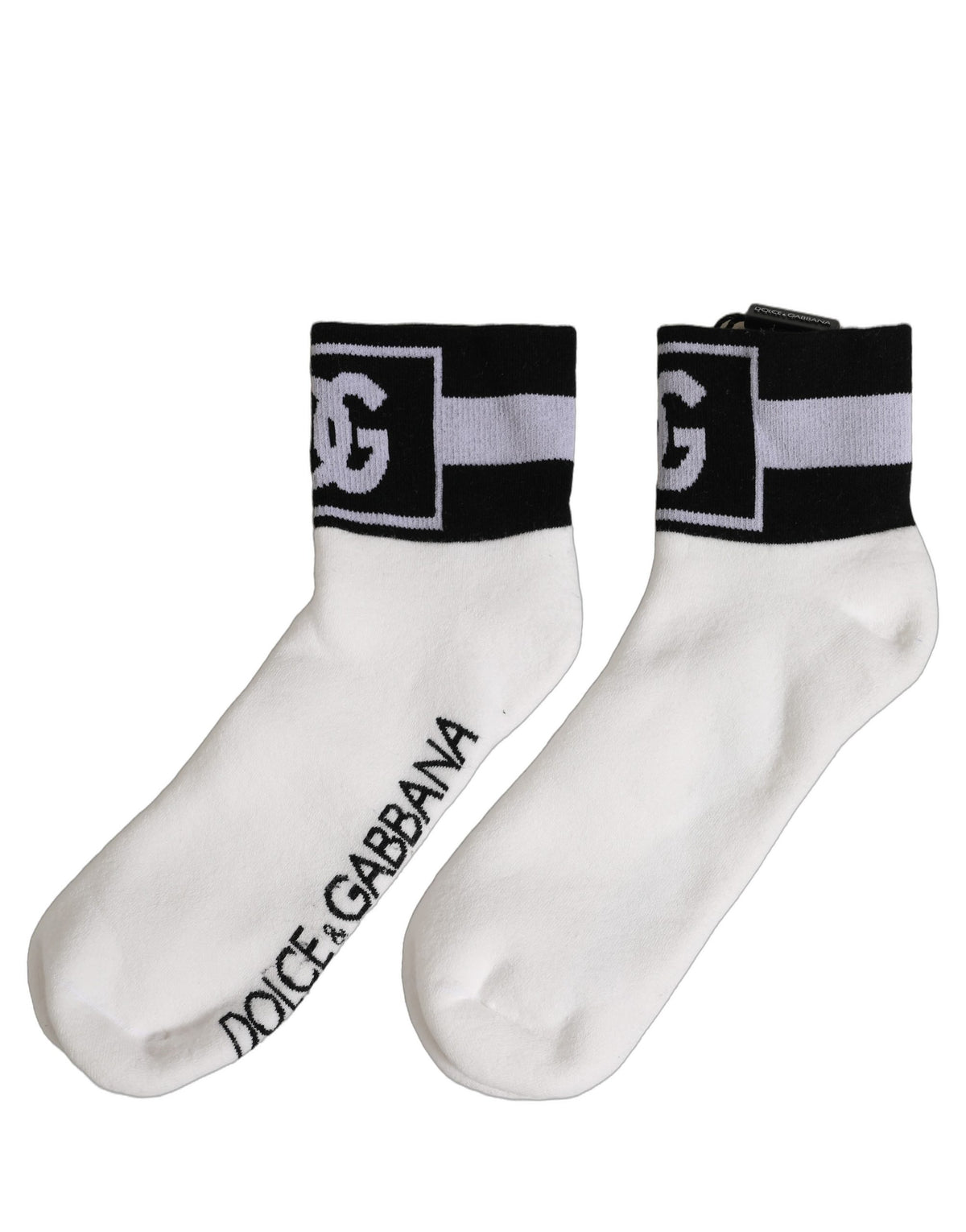 Dolce & Gabbana Weiße schwarze Baumwollsocken in Knöchellänge mit DG-Logo