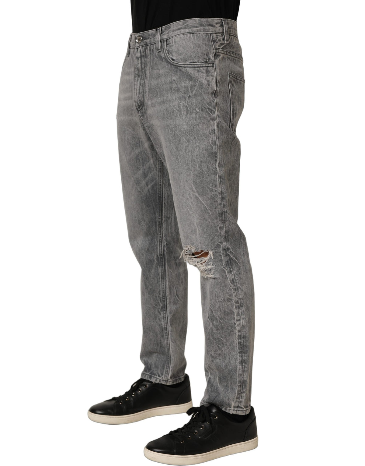 Dolce & Gabbana Graue Distressed Straight Leg Herren Jeans