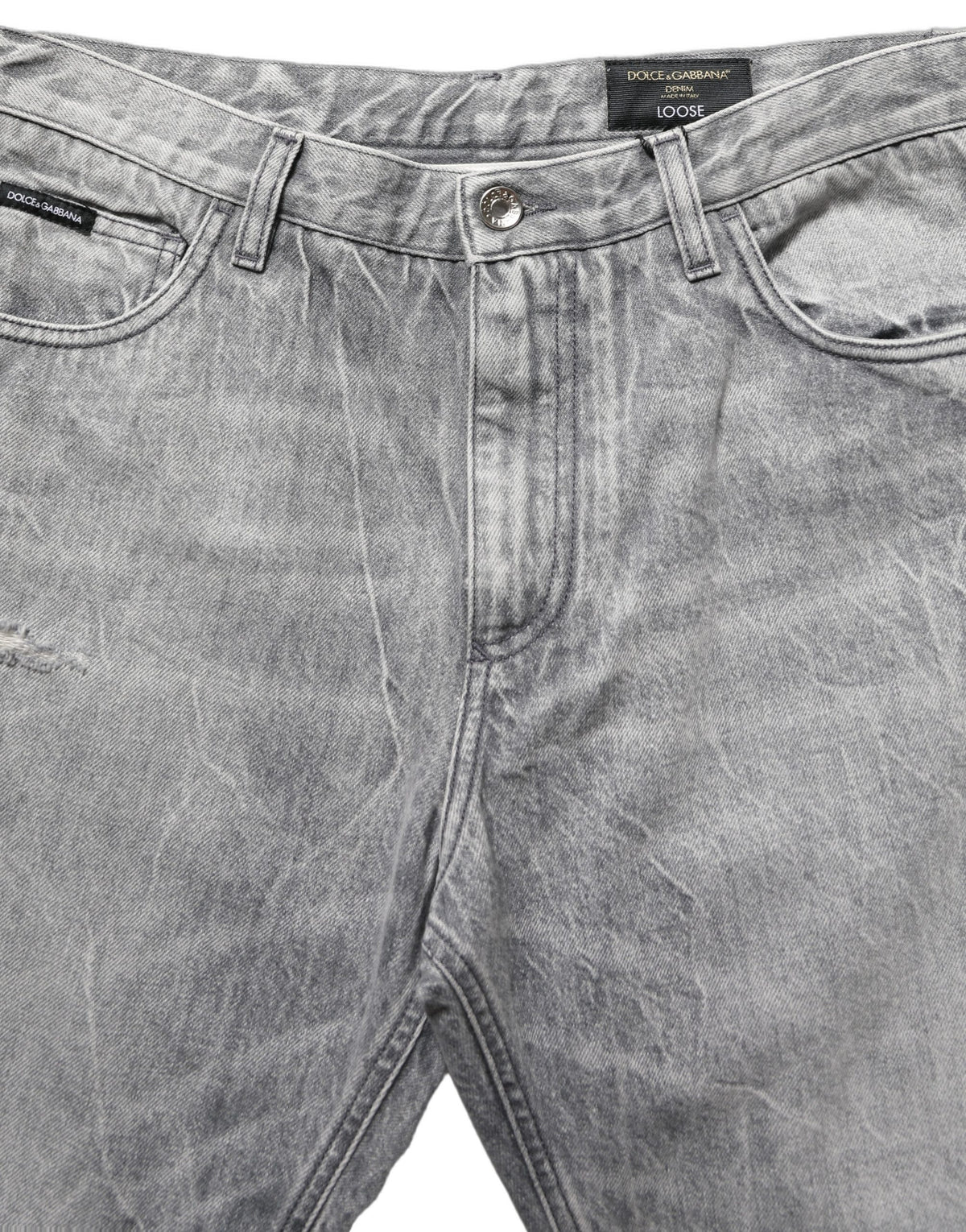 Dolce & Gabbana Graue Distressed Straight Leg Herren Jeans