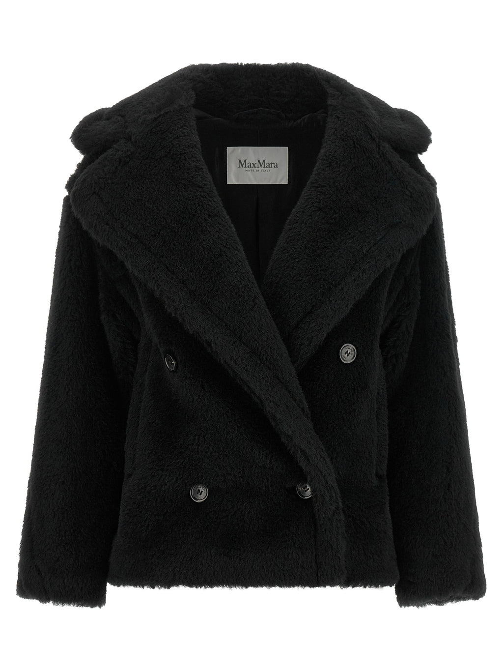 Max Mara Schwarzer Mantel aus Alpaka und Leder