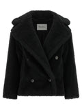 Max Mara Schwarzer Mantel aus Alpaka und Leder