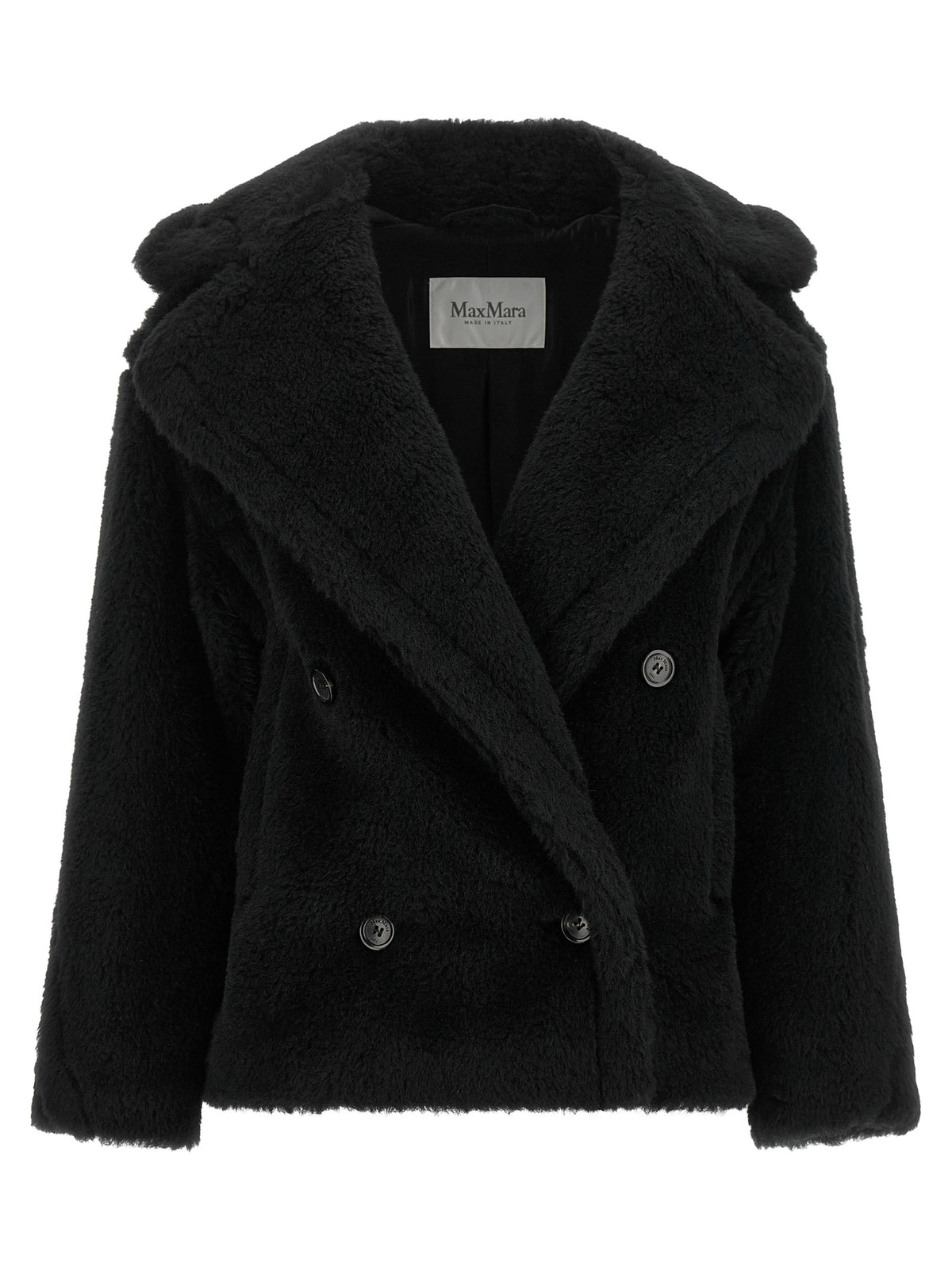 Max Mara Schwarzer Mantel aus Alpaka und Leder