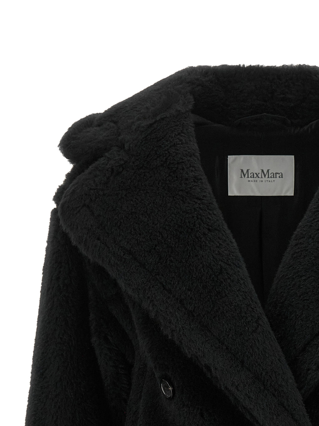 Max Mara Schwarzer Mantel aus Alpaka und Leder