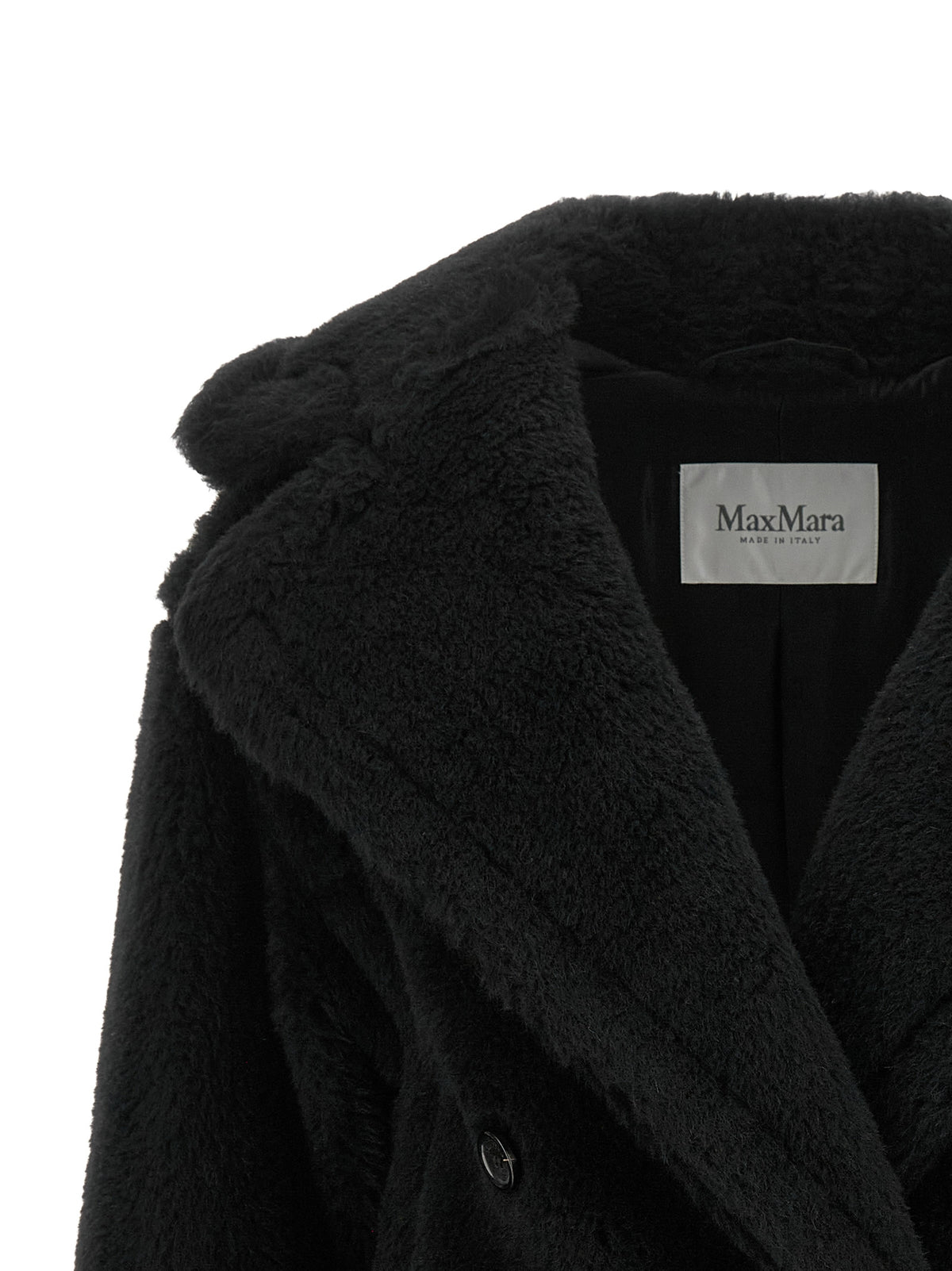 Max Mara Schwarzer Mantel aus Alpaka und Leder