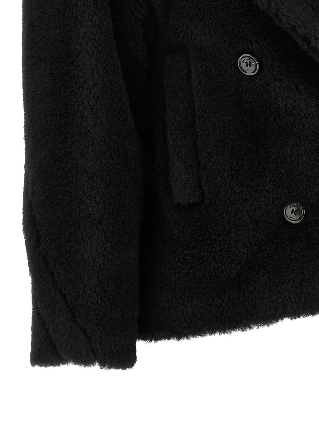 Max Mara Schwarzer Mantel aus Alpaka und Leder