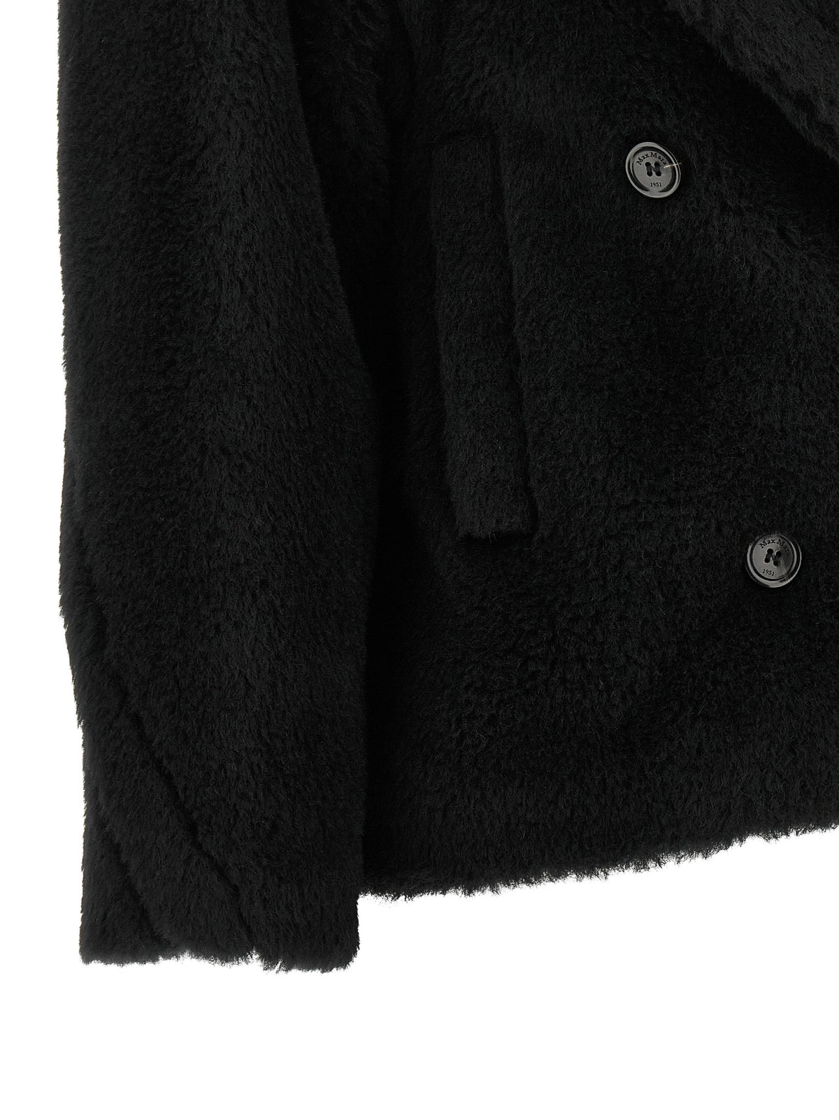 Max Mara Schwarzer Mantel aus Alpaka und Leder