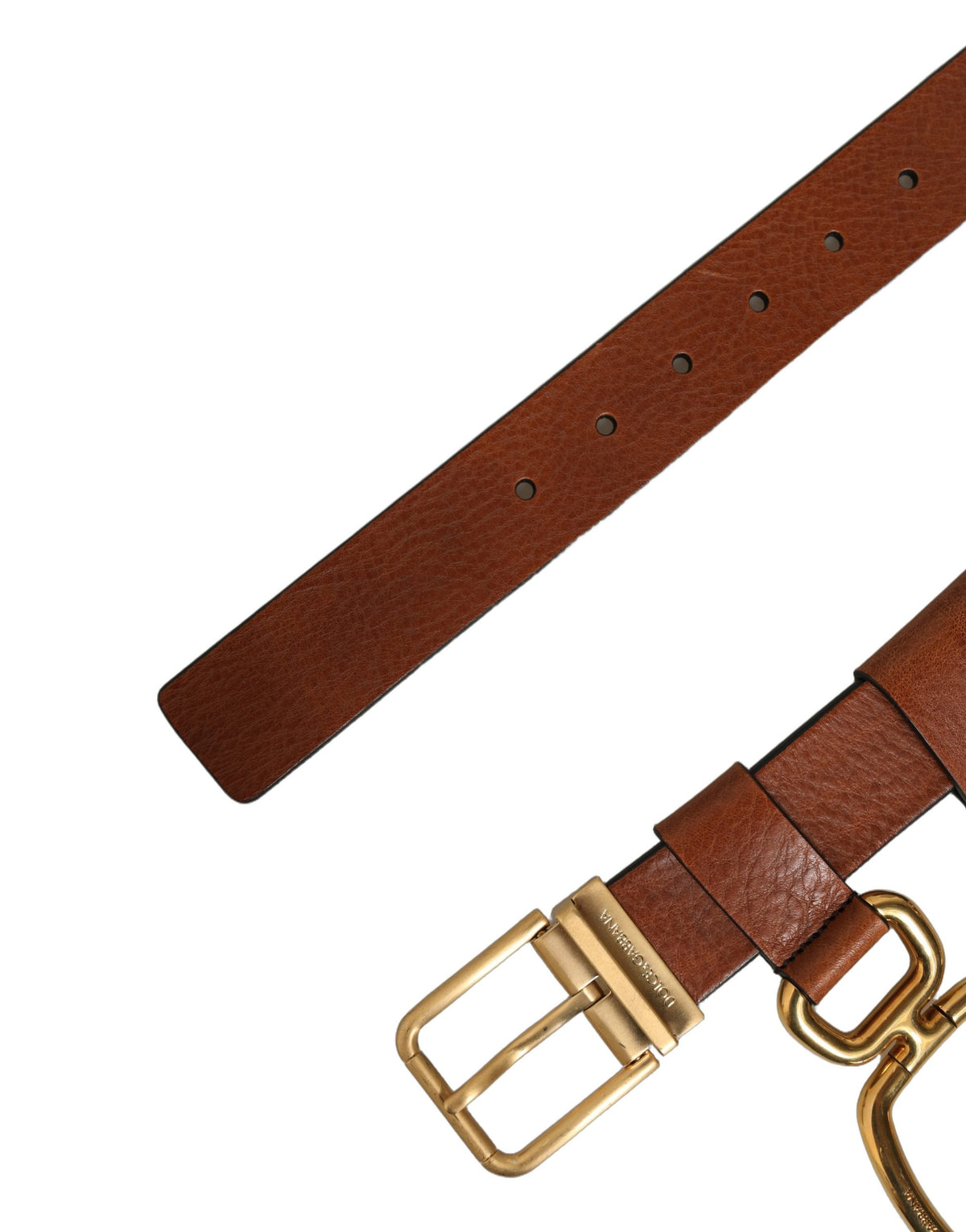 Dolce & Gabbana Brauner Ledergürtel mit goldenen Metallringen und Schnalle